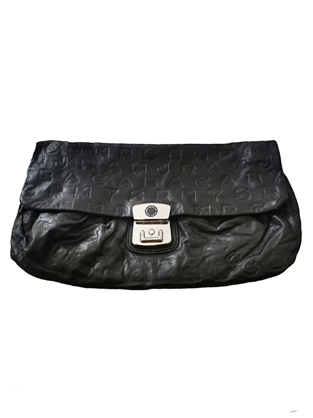 Marc by Marc Jacobs Black Embossed Letters Lamb Leather Clutch Silver Lock NWOT